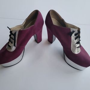Orange Tarr Vintage (70's) Platform Disco Shoes, Purple & Silver Sz. 5 1/2